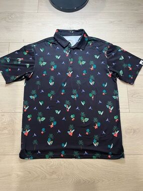 Proud 90 Golf Is Fun Men’s Black Polo Shirt Parrots XL